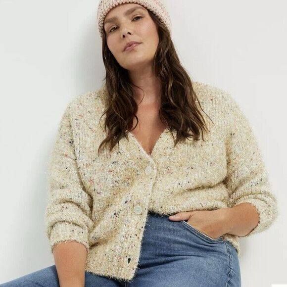 Maeve Anthropologie Wool Chunky Knit Cardigan Womens Twinkle Crop Sweater Medium - Picture 5 of 14